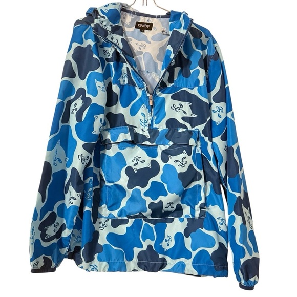 RIPNDIP Nerm Cat Blue Camo Packable Windbreaker Jacket Sz S Rare Skate Unisex - Picture 2 of 16